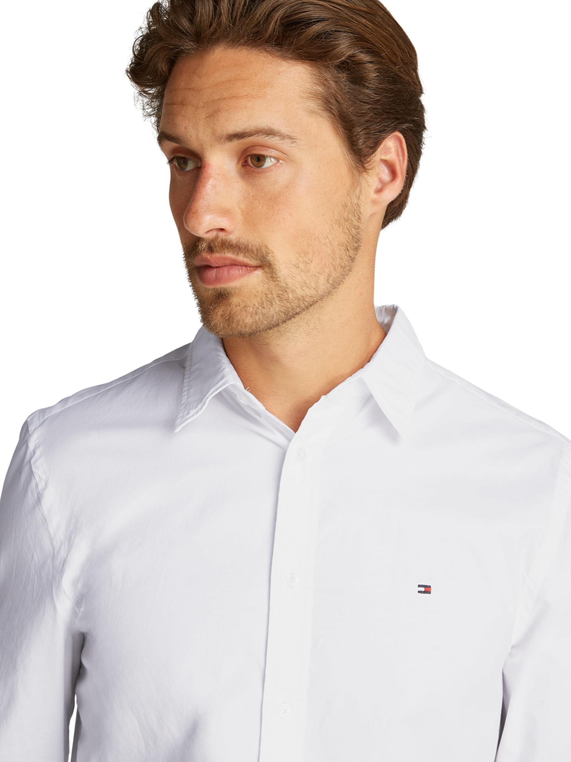 Tommy Hilfiger Męska koszula Flex POPLIN Kent Collar SF MW0MW38137 L/S, biała, S, Biały (biały optyczny), S