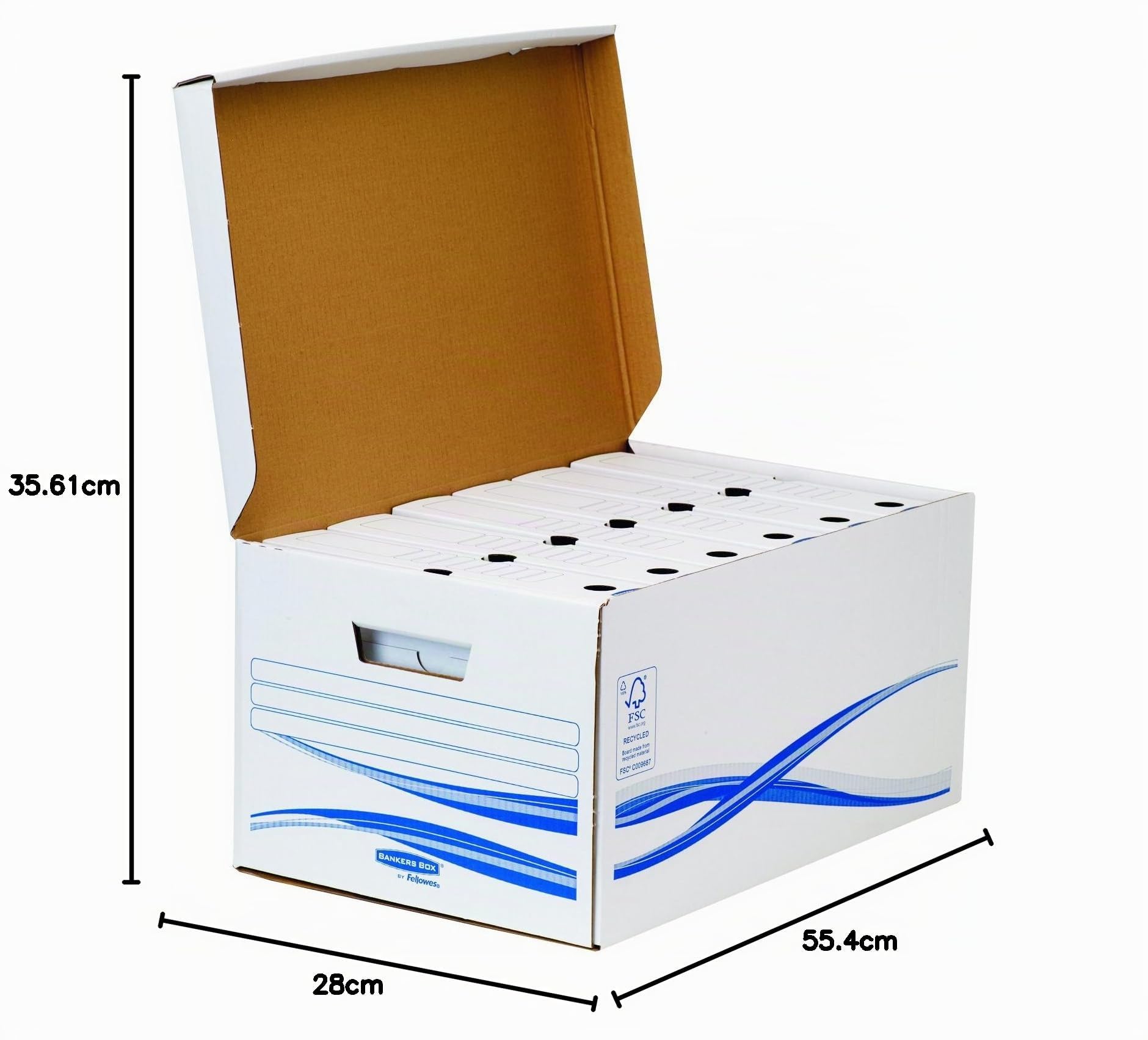 Bankers Box 10 Scatole con Coperchio a Ribalta Basic, formato Maxi, Scatola per Tutti gli Usi, Impilabile, 26 x 52,6 x 35 cm, in Cartone Riciclabile FSC, Confezione da 10 Pezzi