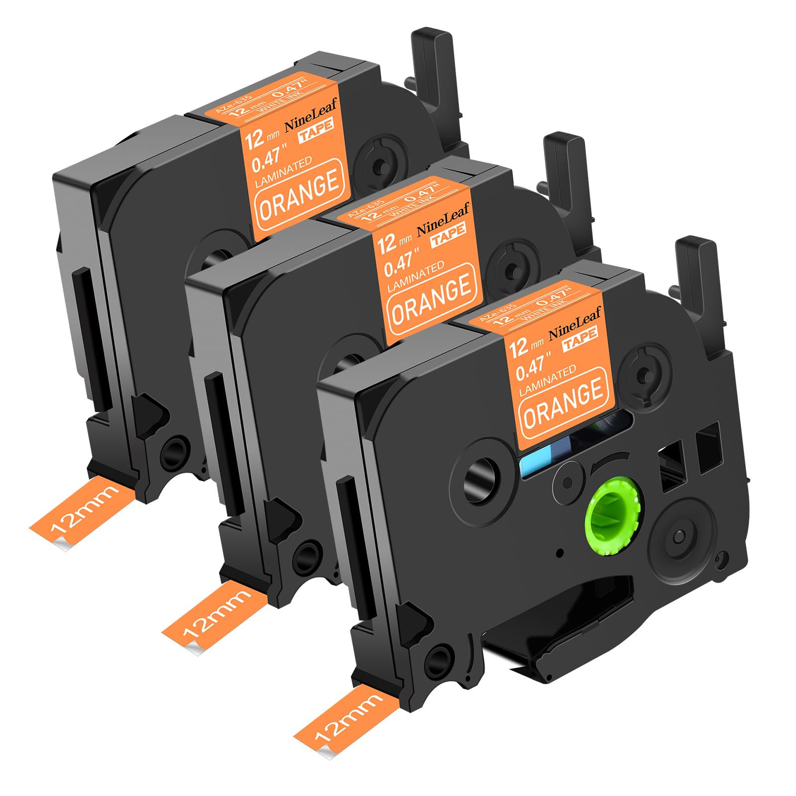 NineLeaf 3PK Compatible for Brother TZe-635 TZe635 TZ-635 TZ635 Label Tape 12mm 1/2'' 0.47'' White on Orange Standard Laminated Labeling Work with P-Touch PT-D210 PTD400AD PTH110 PT-D600 Label Maker โ image 1