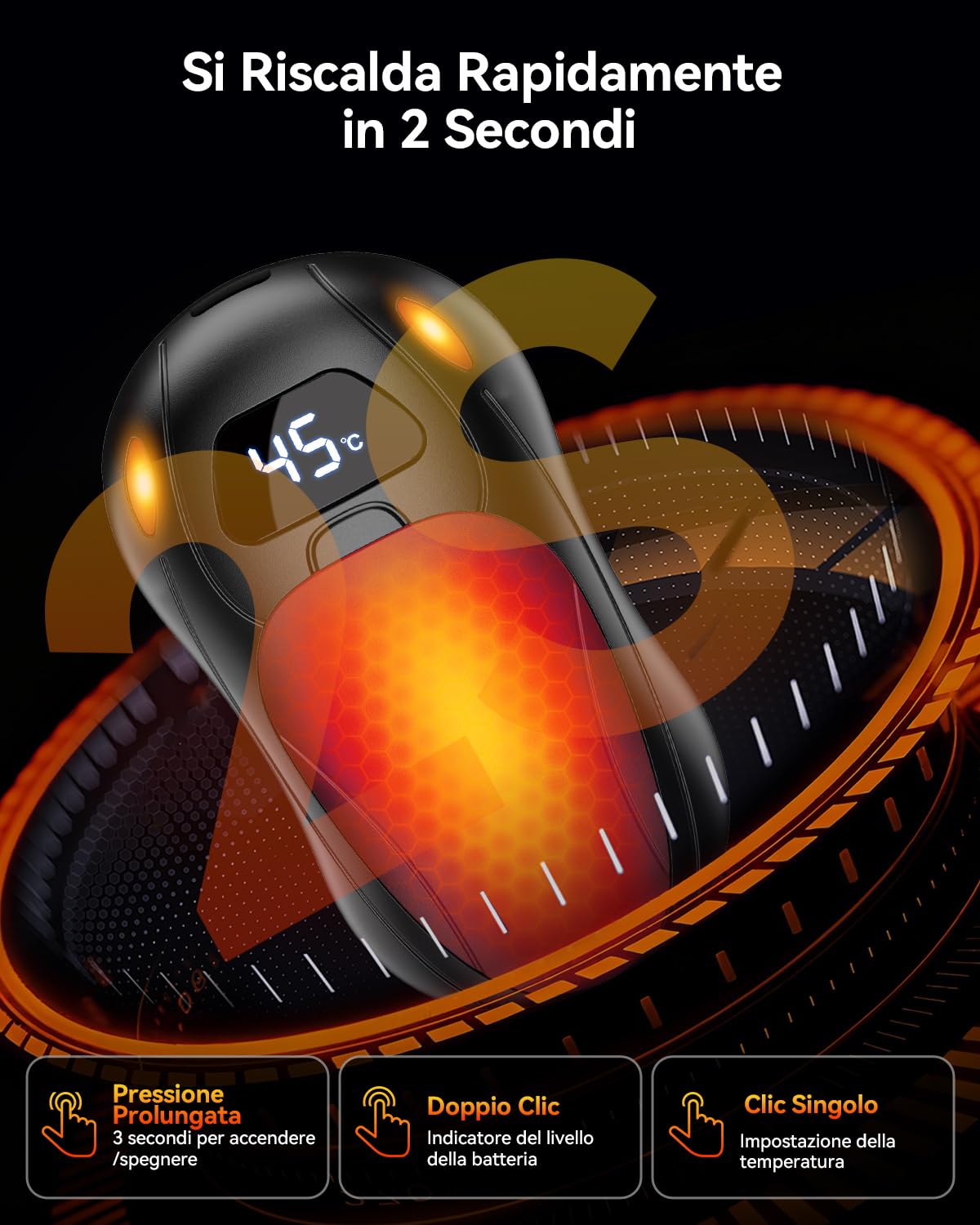 Scaldamani Elettrico, 6000 mAh Scaldamani Ricaricabile con LCD,35 °C-55 °C,Massima 12+ Ore,Riscaldamento Magnetico su Entrambi i Lati,Scaldamani Portatile Riutilizzabile per campeggio/Regali Invernali