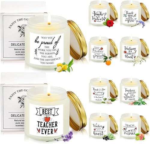 Lounsweer 10 velas de regalo de agradecimiento a los maestros de Navidad a granel de 3.5 onzas para profesores, compañeros de trabajo, velas