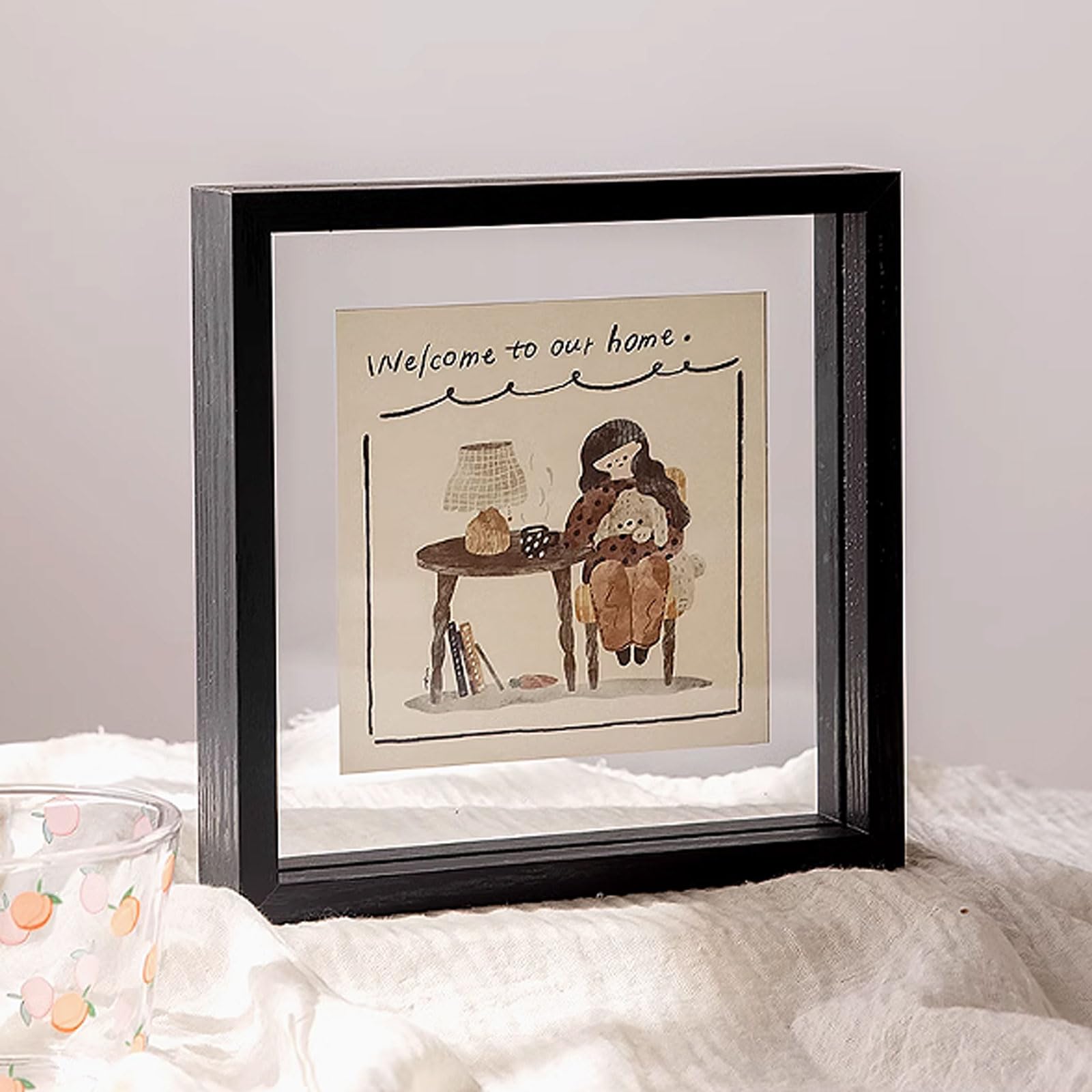 Unikicool Double Sided Transparent Photo Frame,Floating Frame,Square Frames,Double Glass Picture Frame Display Photo,Sturdy And Scratch Resistant,As A Gift For Birthdays,Weddings,Anniversaries