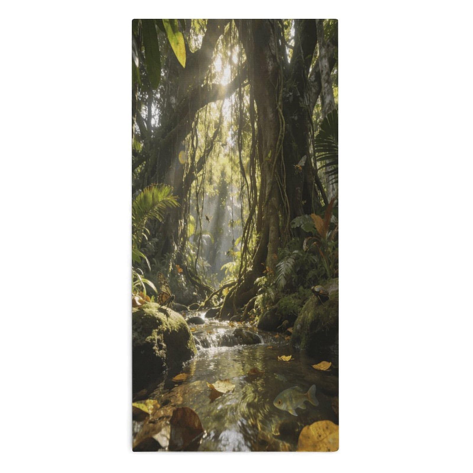 Sunlit Jungle Stream with Wildlife Hand Towels for Bathroom 14x29 Inch