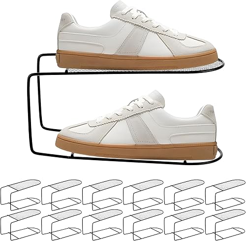 Paquete de 12 organizadores de metal para zapatos, soporte de doble capa para zapatos, apilador, estante de almacenamiento de hierro, soporte de