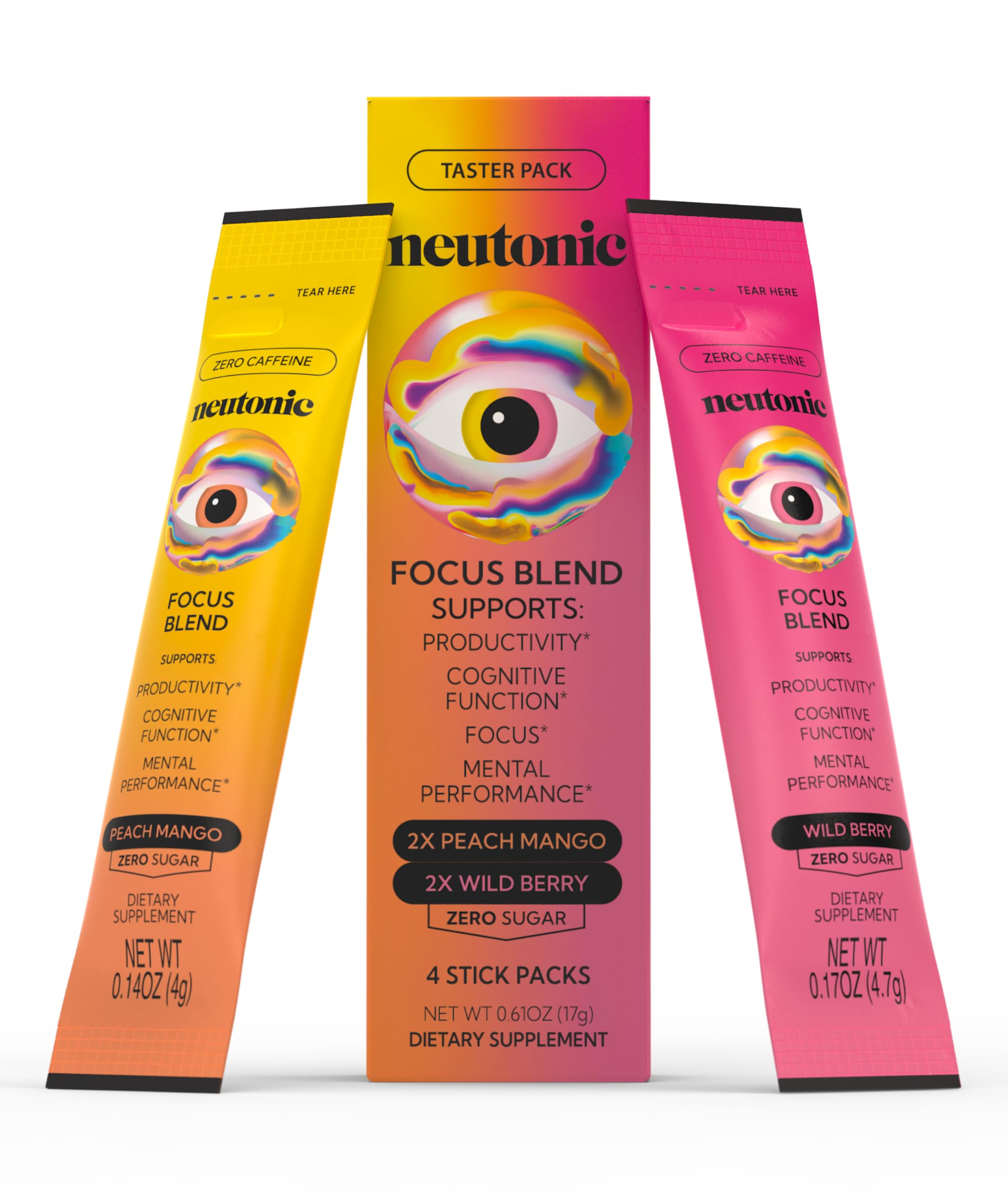 Sponsored Ad - Neutonic Nootropic Focus Blend Powder | Peach Mango & Wild Berry 4 Sticks | Caffeine Free, Zero Sugar | Support Memory, Mental Clarity, Cognitive Function | Boost Focus, Energy, Brain Health