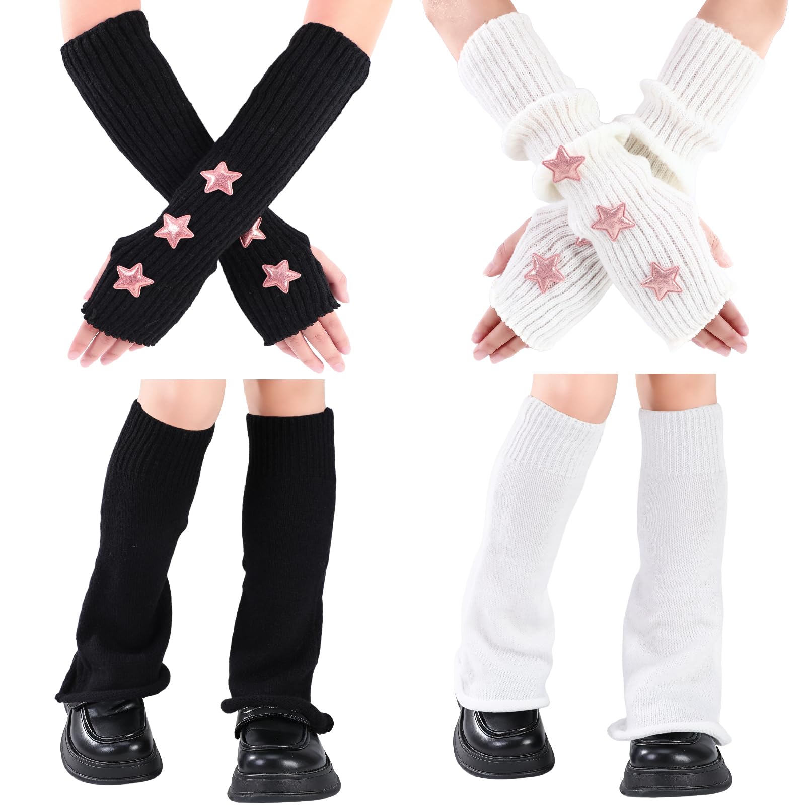 4 Pairs Y2K Leg Warmers for Women Star Arm Warmers Streetwear Retro Stretchy Leg Cover for Dance Accessories