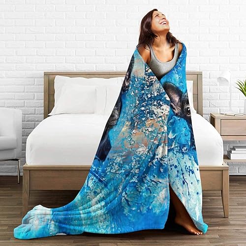 Miniatura 5 de Manta de franela de lujo, bulldog francés, perro negro y azul, con patrón abstracto de graffiti para clima frío, decoración al aire libre, manta de