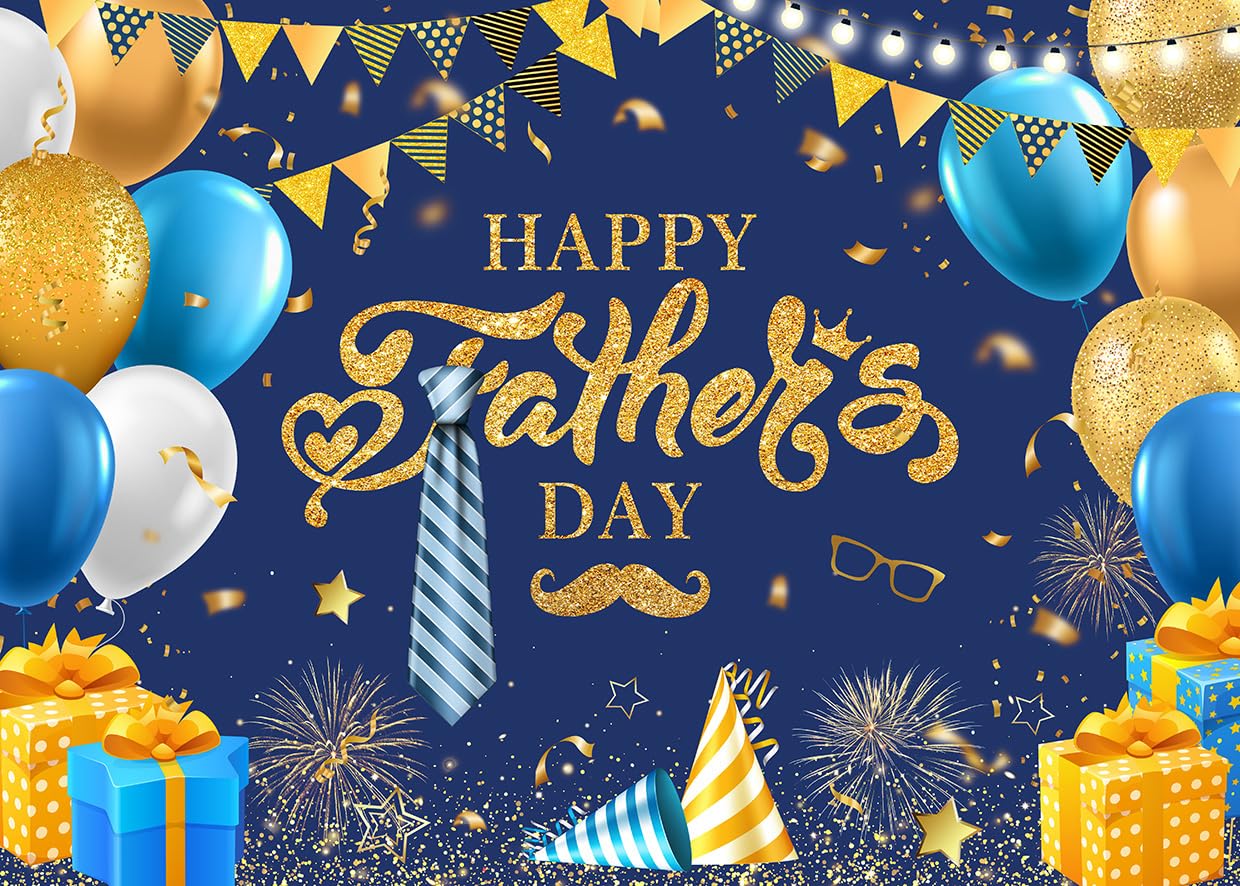 SJOLOON 7x5ft Father’s Day Backdrop with Ballons Gifts Blue Background for Father’s Day Party Decoration Studio Props 12796