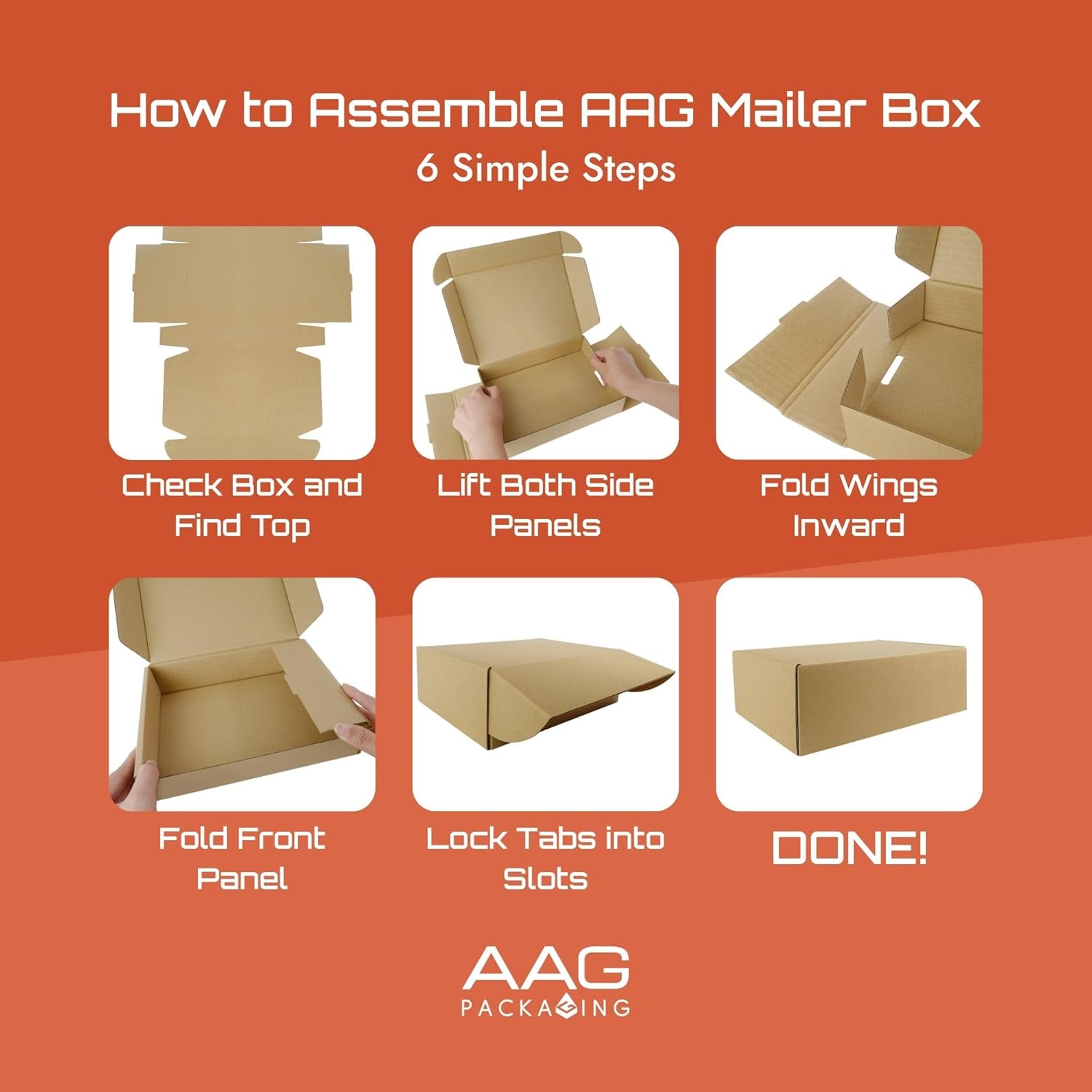 Corrugated Shipping Box Mailers AAG PACKAGING boxes for packaging small business, small mailing boxes, rigid 90° corners, secure slot closure, quick fold assembly (9"x6.5"x2" Brown/Set of 20)