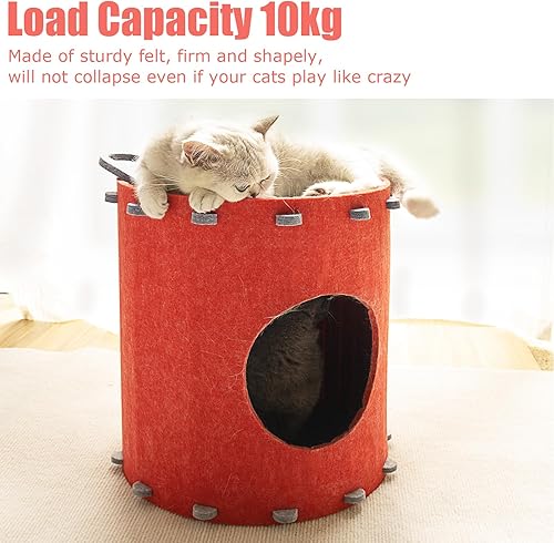 Miniatura 3 de VERABE Casa para gatos con forma de barril de cerveza, cueva de fieltro Peekaboo para gatos, camas plegables para gatos de interior, casa duradera