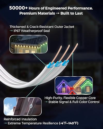 Miniatura 4 de Luces permanentes para exteriores con control remoto, 150 pies con 90 luces LED RGB-IC para iluminación diaria y festiva, IP67 impermeable, más de
