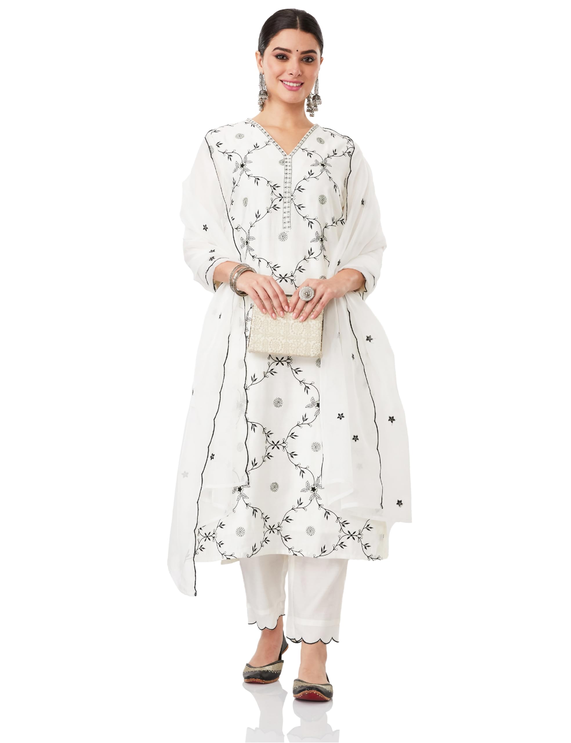 amazon brand - myx Women's Rayon Blend Straight Embroidered Kurta Pant Set with Organza Dupatta-picture-15