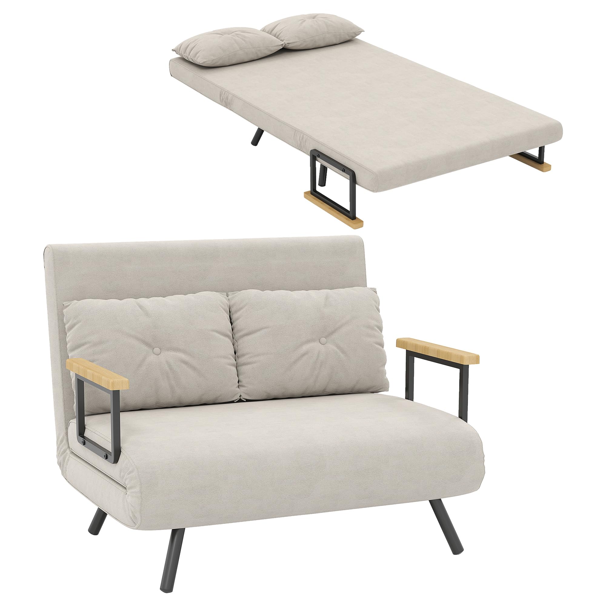 HOMCOM Schlafsessel mit Bettfunktion – verstellbare Rückenlehne, Samtoptik, Beige