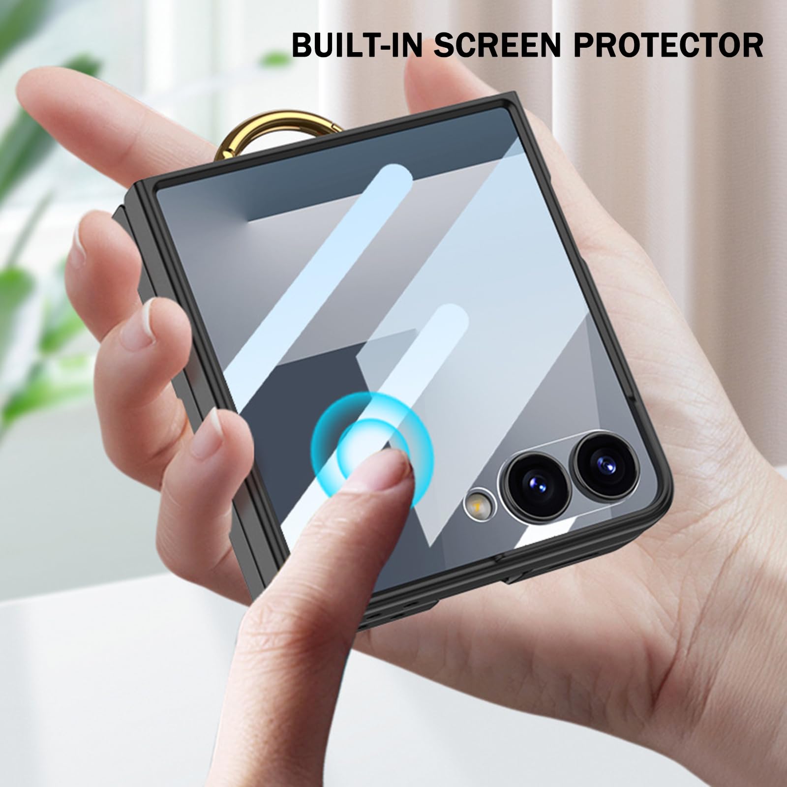Etui z portfelem do Samsung Galaxy Z Flip 8, etui na karty, skórzane, teksturowane etui z włókna węglowego, z podstawką pierścieniową, osłona ekranu, czarne, Flip 8