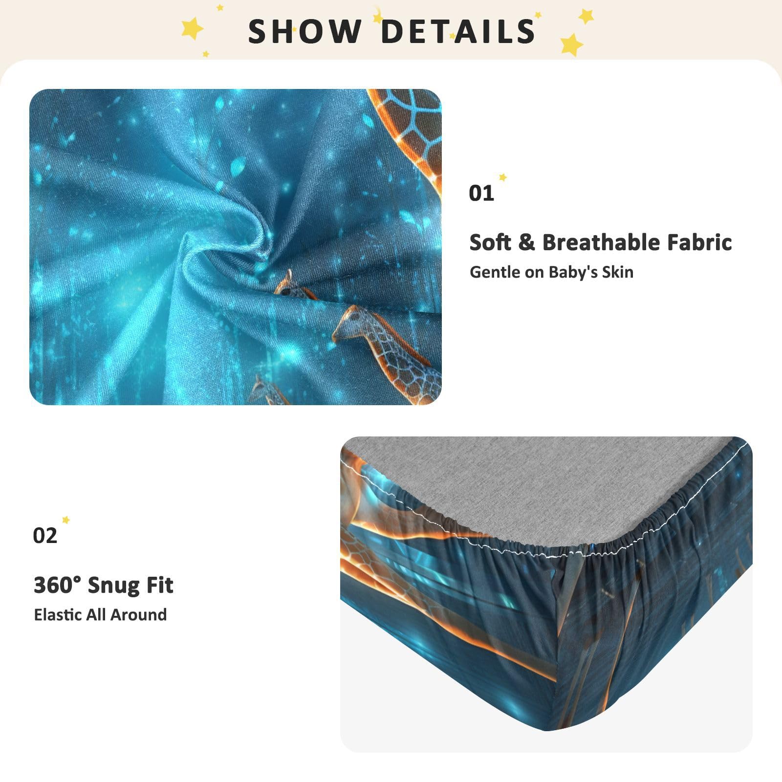 Espacio Azul Jirafas Sparkle Sábana de Cuna para Niños Pequeños,Sábanas de Algodón Suave para Bebés Aptas para Colchón Corralito