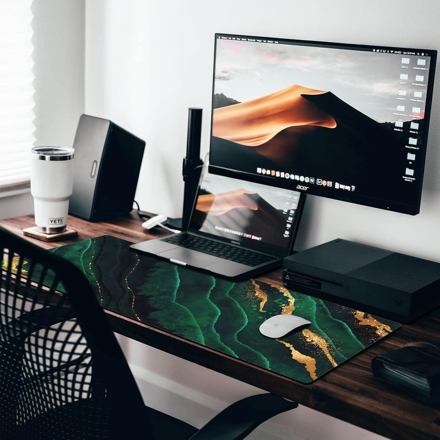 Gaming Mouse Pad,Large Big Extended Mousepad Computer Keyboard Mat Desk Pad with Non-Slip Base for Home Office Gaming Work - Green Marble with Gold