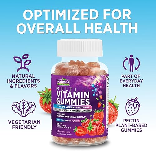 Miniatura 7 de Gomitas multivitamínicas para adultos, apoyo inmunológico, extra fuerte, suplemento vitamínico natural completo diario, multimineral con vitaminas D