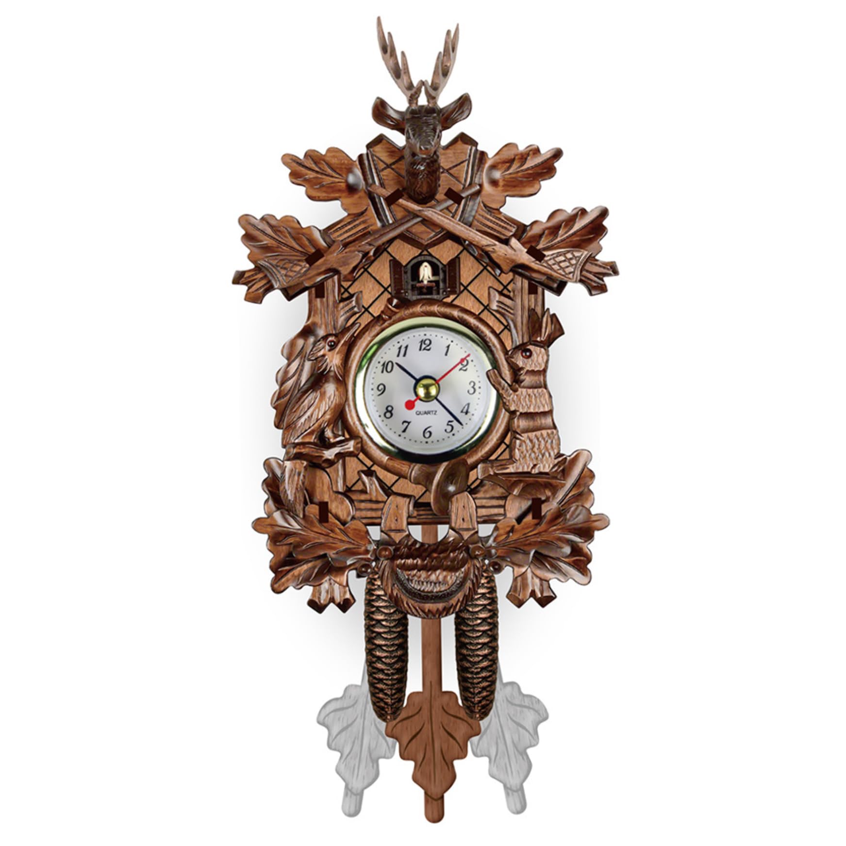 Hperu Cuckoo Clocks for Wall Wooden Pendulum Clock Vintage Bird Clock with Adjustable Button Battery Operated Hanging Cuckoo Pendulum for Living Room Decor