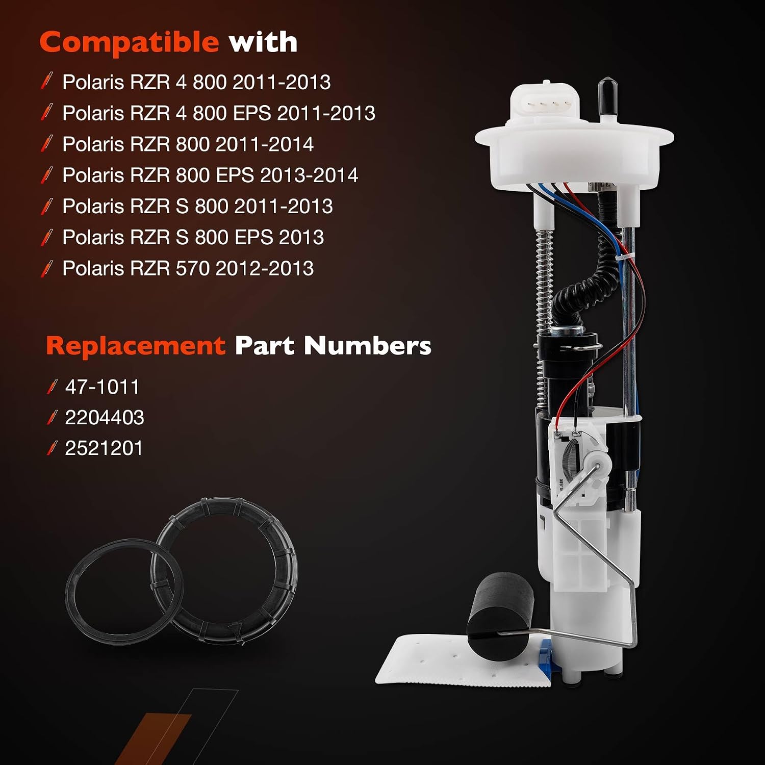 2204403 47-1011 Electric Fuel Pump Assembly Compatible with 2011-2014 Polaris RZR ATV Models (800/800 EPS / 4 800/4 800 EPS/S 800 / S 800 EPS / 570) Replace # 2521201