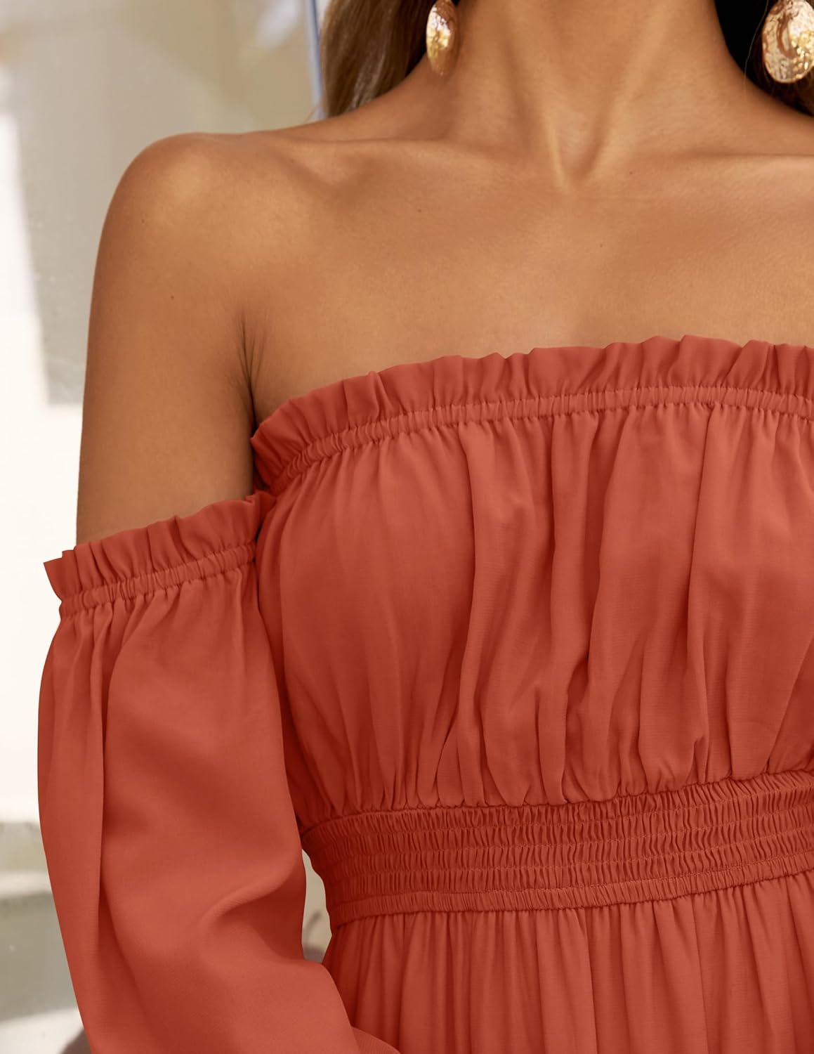 ZESICA Women's Boho Off Shoulder Spring Long Sleeve Dress 2026 High Waist Side Split Sexy Flowy A Line Long Maxi Dresses - Image 5