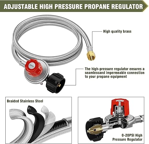Miniatura 5 de BESTFIRE Cabezal de quemador de propano de hierro fundido de alta presión, cabezal de quemador cónico con regulador de propano de alta presión