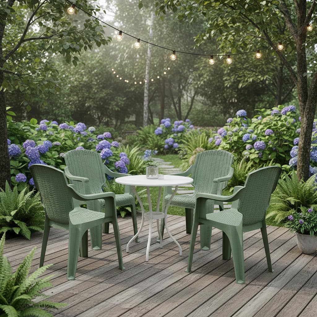 SkyGlamour Supreme Mark Designer Armrest Relax Plastic Chair for Home | Garden | Balcony | Indoor&Outdoor Use | Supreme Plastic Chair Set of 4 |Color: Frosty Green; Set of 4 Chairs-image-2
