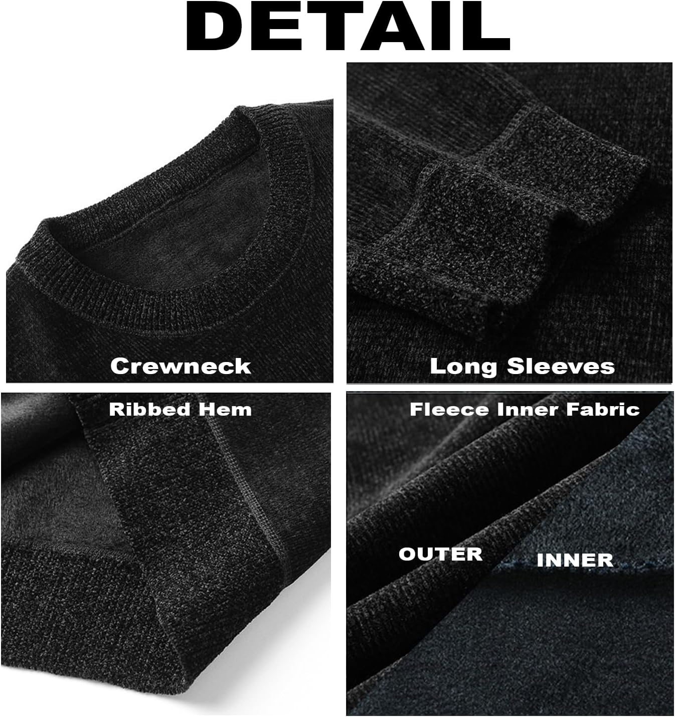 Men's Chenille Crewneck Sweater Long Sleeve Regular Fit Knitted Winter Fleece Pullover Warm Fleece Lined Sweatshirts - Image 5