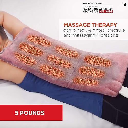 Vista 9 de Sharper Image - Almohadilla térmica con peso para masaje de calor calmante - Almohadilla térmica eléctrica con vibraciones de masaje, apagado