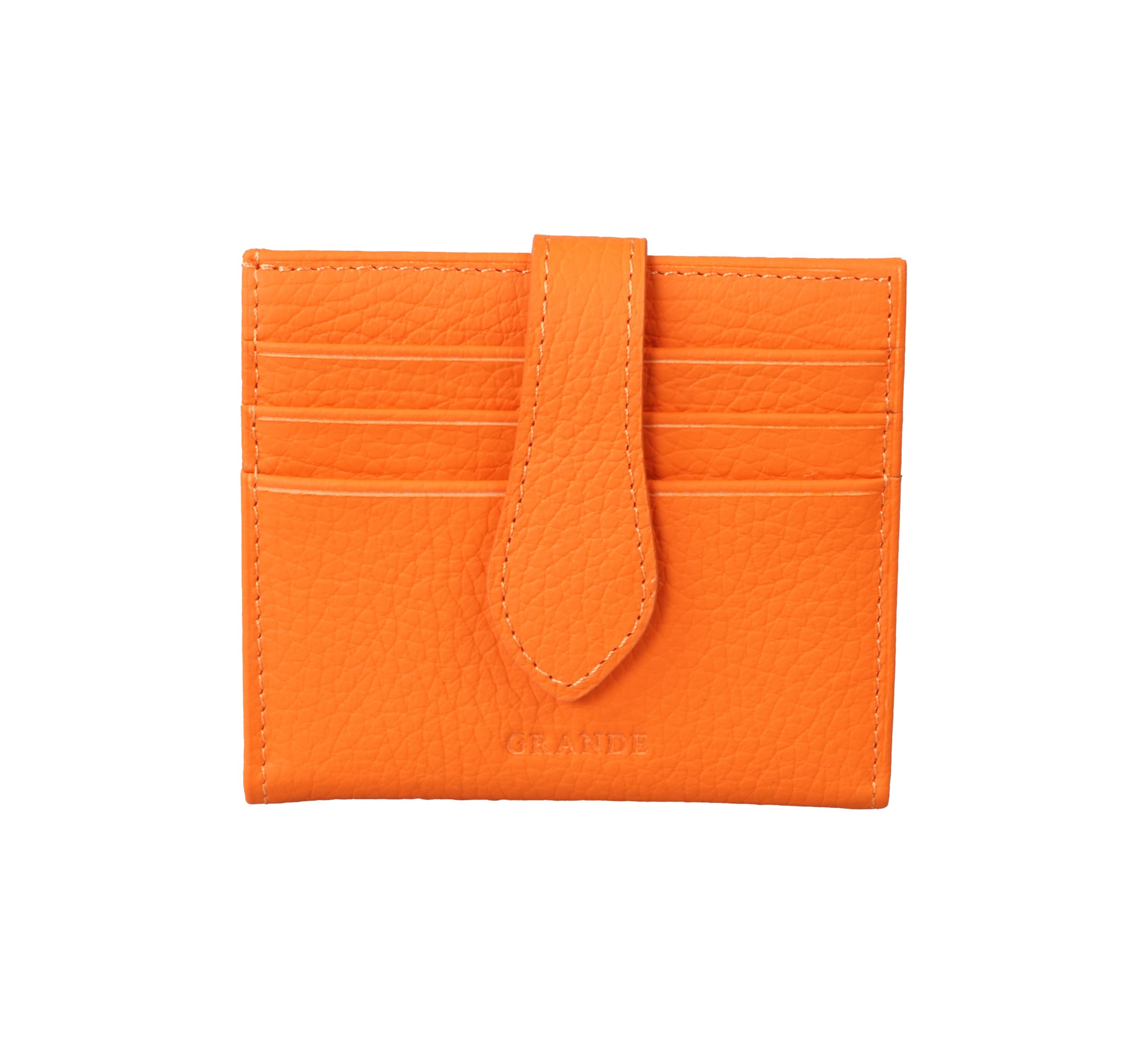 grande 3803 Genuine Leather Card Holder For Women and Men Slim Minimalist Card Case Small Snap Wallet (Orange)