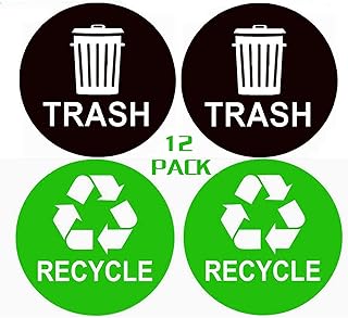 Recycle Sticker Garbage Recycling Decal Trash Can Bin Label 4 Inch Label Sign for Kitchen Pantry Office Organization Refuse Bin Waste Basket,12 Pcs