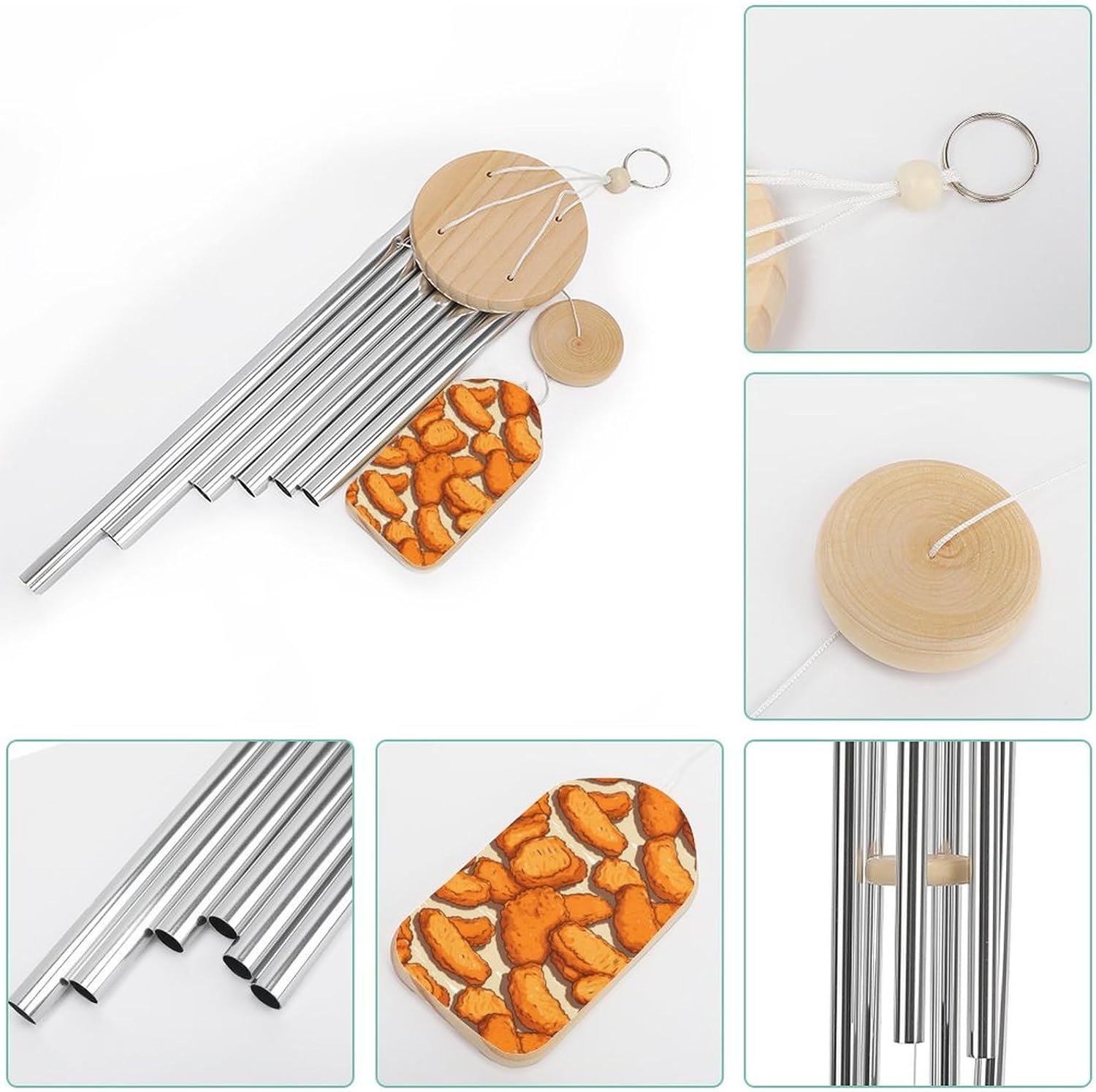 Chicken Nuggets Food Wooden Wind Chimes Deep Tone Memorial Windchime for Outside Garden Home Decoration