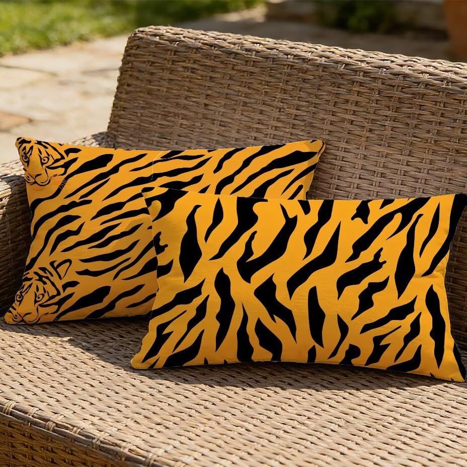 Housse de coussin de jardin 70x90 texture lin premium orange tigre résistant