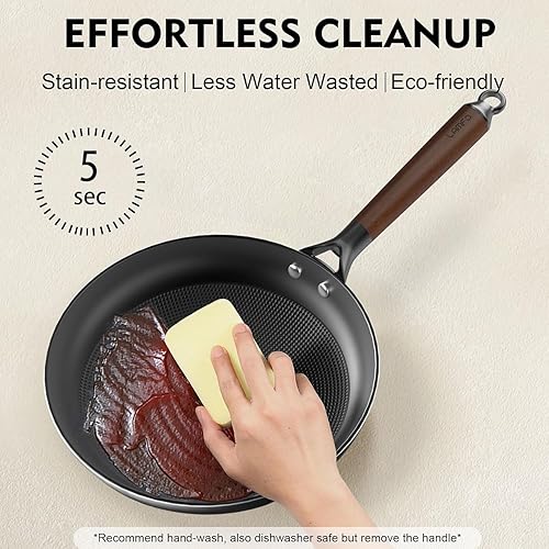 Miniatura 6 de Sartén antiadherente, sartenes antiadherentes de 10 pulgadas de hierro fundido con mango de Woden, apto para horno y lavavajillas, utensilios de
