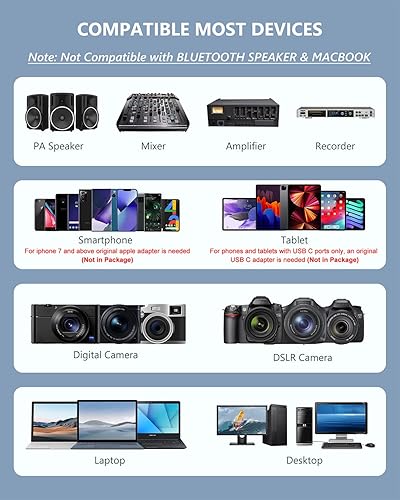 Miniatura 2 de ttstar Sistema de micrófono inalámbrico, transmisores duales, receptor de lavalierauriculares, juego de micrófono, paquete de cuerpo recargable para