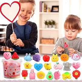 KINGYAO Valentines Day Gifts for Kids-24 Pack Squishy Valentines Toys for Toddlers Teens Valentines Squishies Mochi Fidget Toys Classroom School Prize Party Favors for Boys Girls Ages 4-8 8-12