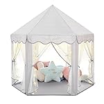 Princess Castle Tent for Girls Fairy Play Tents for Kids Blue Hexagon Playhouse with Fairy Star Lights Toys for Children or Toddlers Indoor or Outdoor Games (Grey Princess Tent)