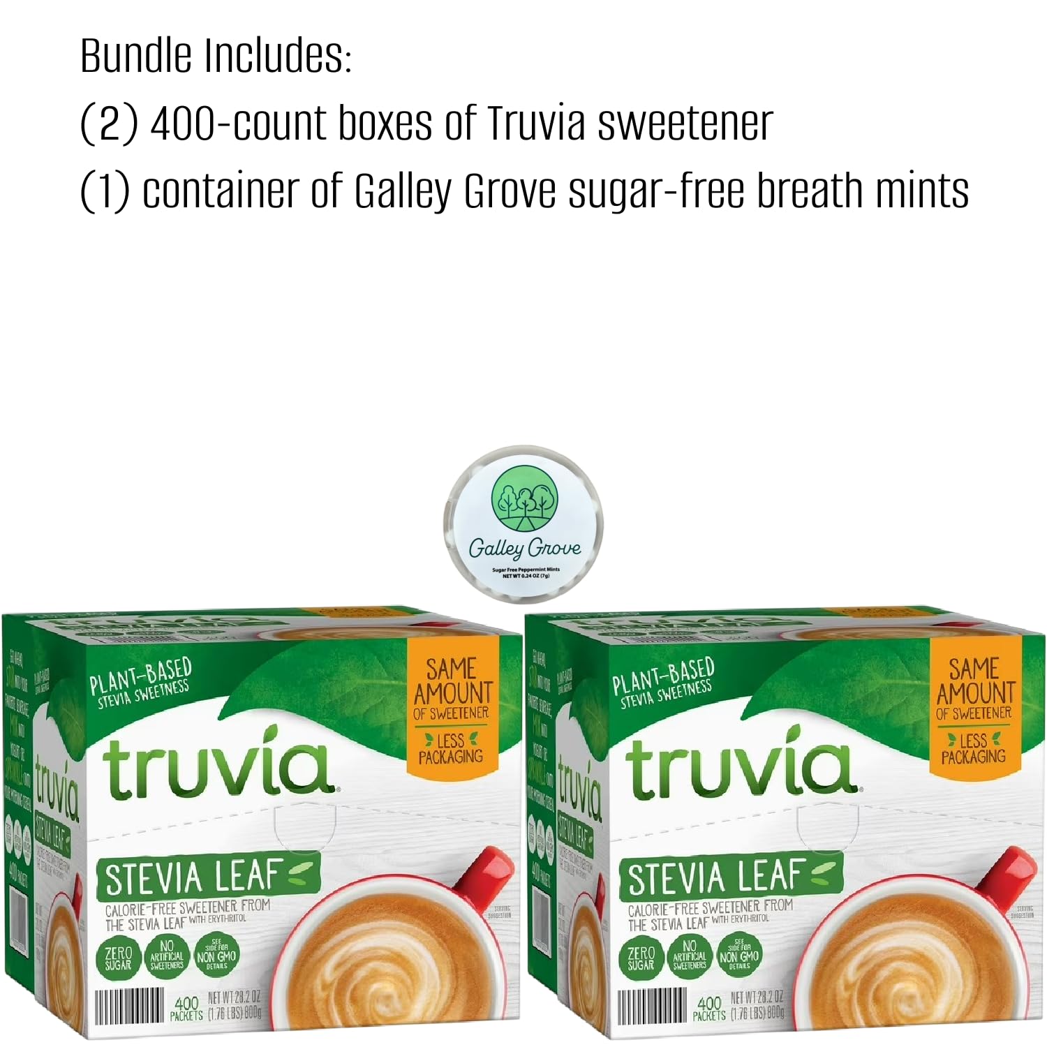 Truvia Original Stevia Leaf Sweetener, Bulk 800 Packets | Office Break Room | Zero Calorie Coffee & Tea Sweetener with Galley Grove Sugar-Free Breath Mints