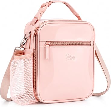 Kids Lunch Bag, Insulated PU Lunch Box with Shoulder Strap for School