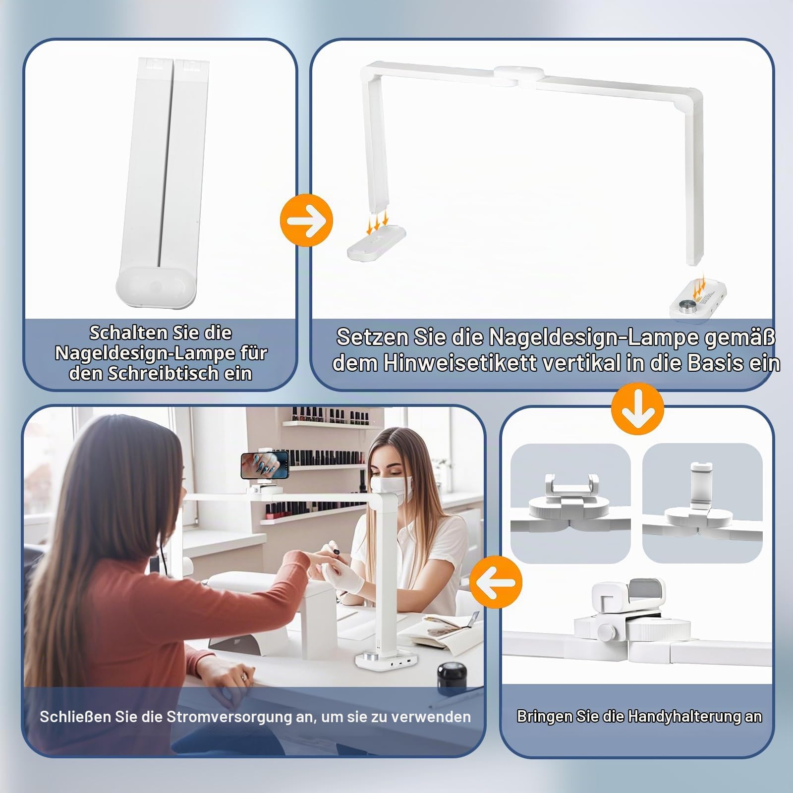 CGBE 34 Zoll Nageltisch Lampe Faltbare Flimmerfrei für Nageltechniker | 40W Dimmbare Halbmond Lampe mit Handyhalter - 456 LED-Perlen - 3 Farbmodi 10 Helligkeiten für Maniküre Tattoo Basteln - Weiß
