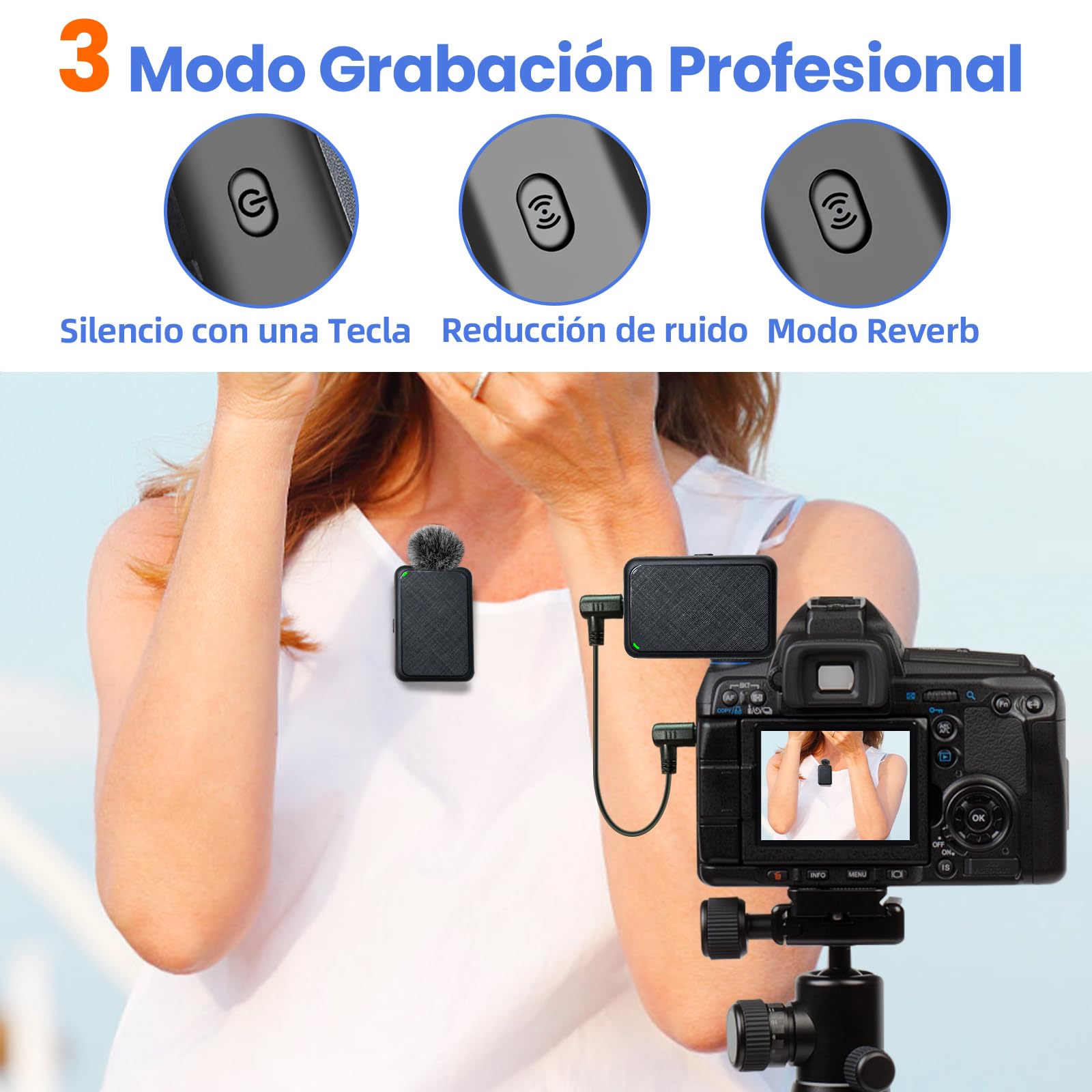 Microfono Inalambrico, Micrófono Inalambrico Solapa Mini 2.4GHz 2Pcs para iPhone Movil Cámara Videocámara, Microphone Lavalier de Corbata para Youtube Facebook Twitter TIKTok