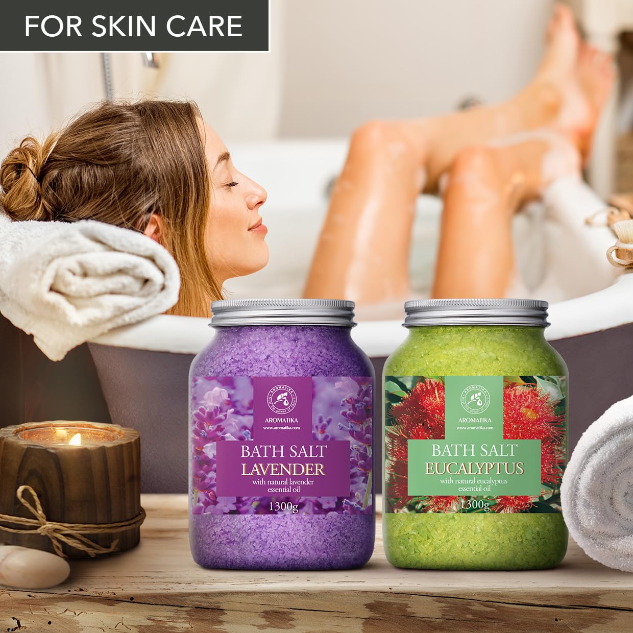Sali da Bagno Set Lavanda & Eucalipto 2х1300g - Sale Marino con Olio Essenziale di Lavanda - Olio Essenziale di Eucalipto - Bagno Rilassante - Cura del Corpo - Relax - Bellezza - Aromaterapia