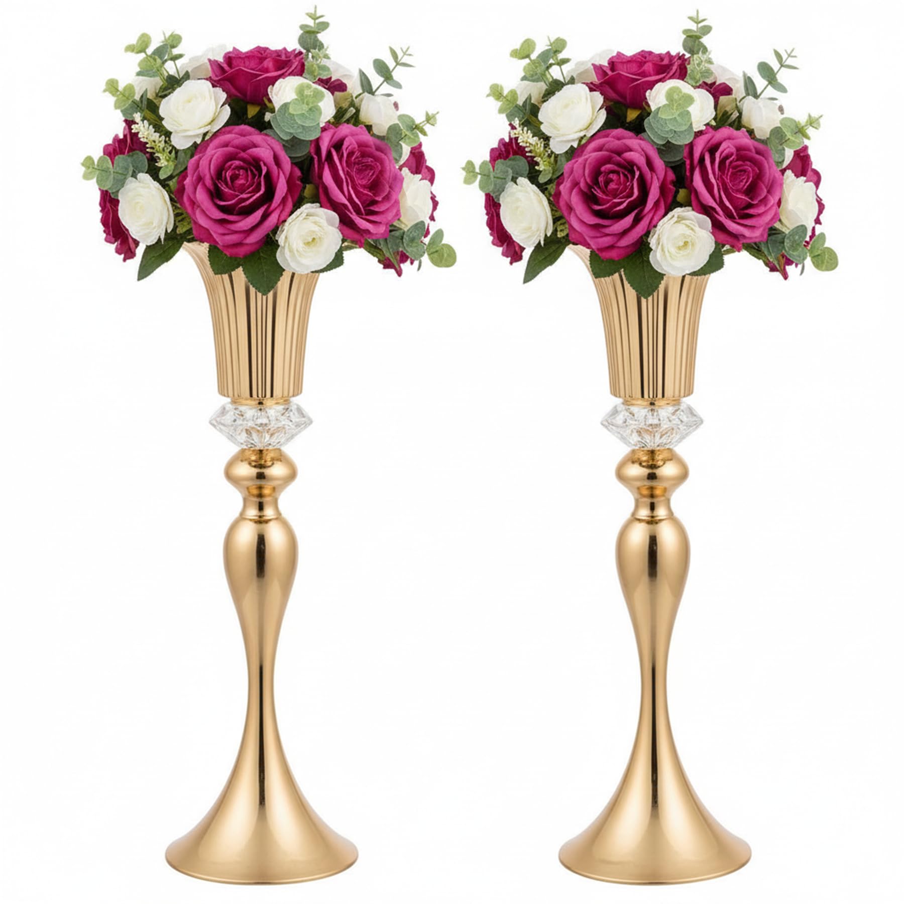 Metal Trumpet Wedding Flower Vases, 22" Tall Elegant Table Centerpiece Vases, Gold Flower Arrangement Stands for Anniversary Ceremony Birthday Party