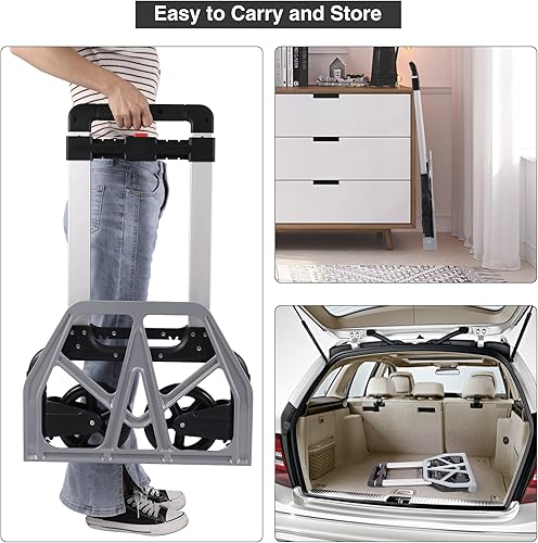 Miniatura 6 de RedSwing Carro de mano plegable de 330 libras, carrito de mano portátil de aluminio con mango telescópico, carrito de mano resistente con 2 ruedas