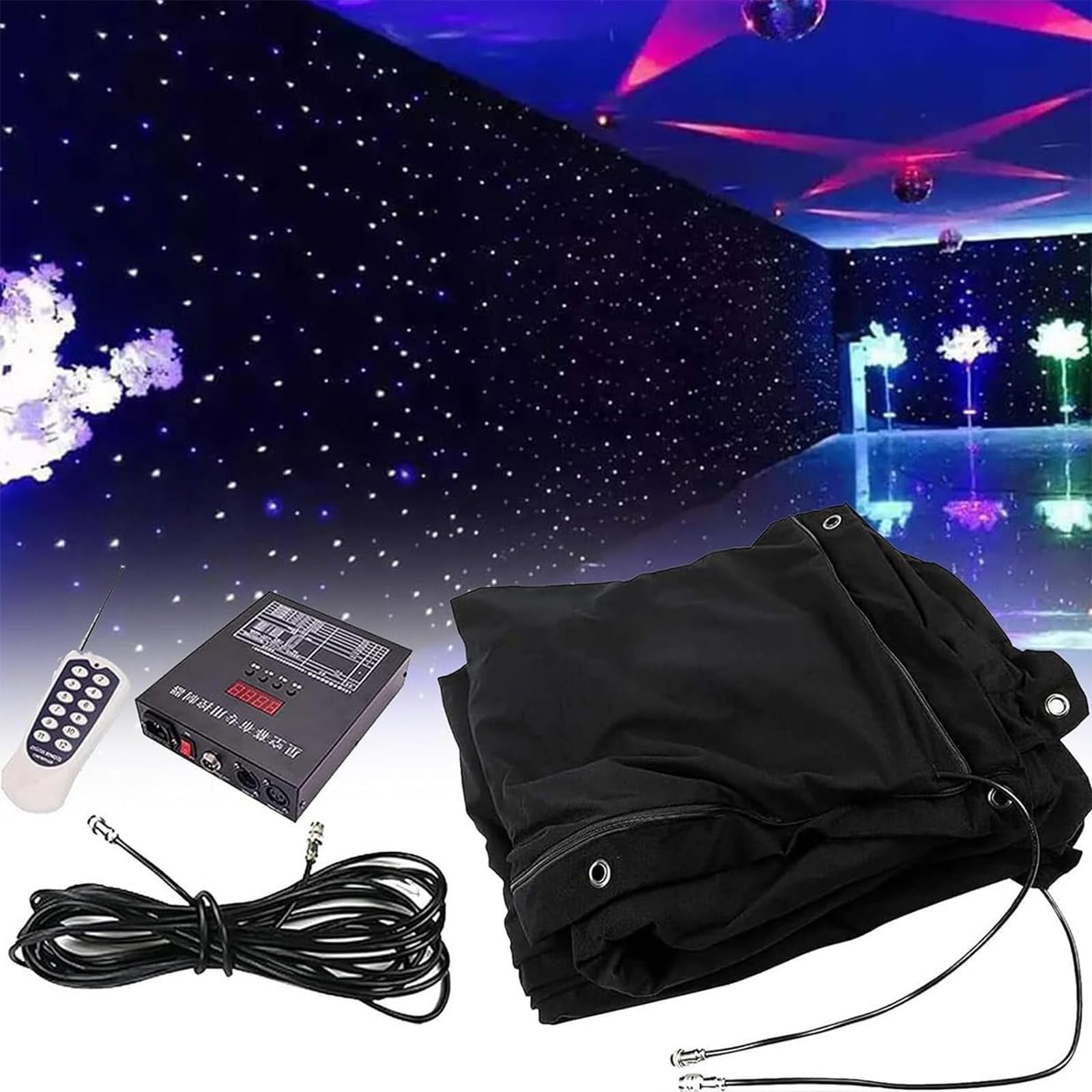 JJENXYYDS LED Starry Sky Backdrop,LED Velvet Starry Sky Cloth Background,Folding LED Stage Star Backdrop Star Light Curtain with Remote Control,for Christmas Party Club Show Decoration,3×6-B