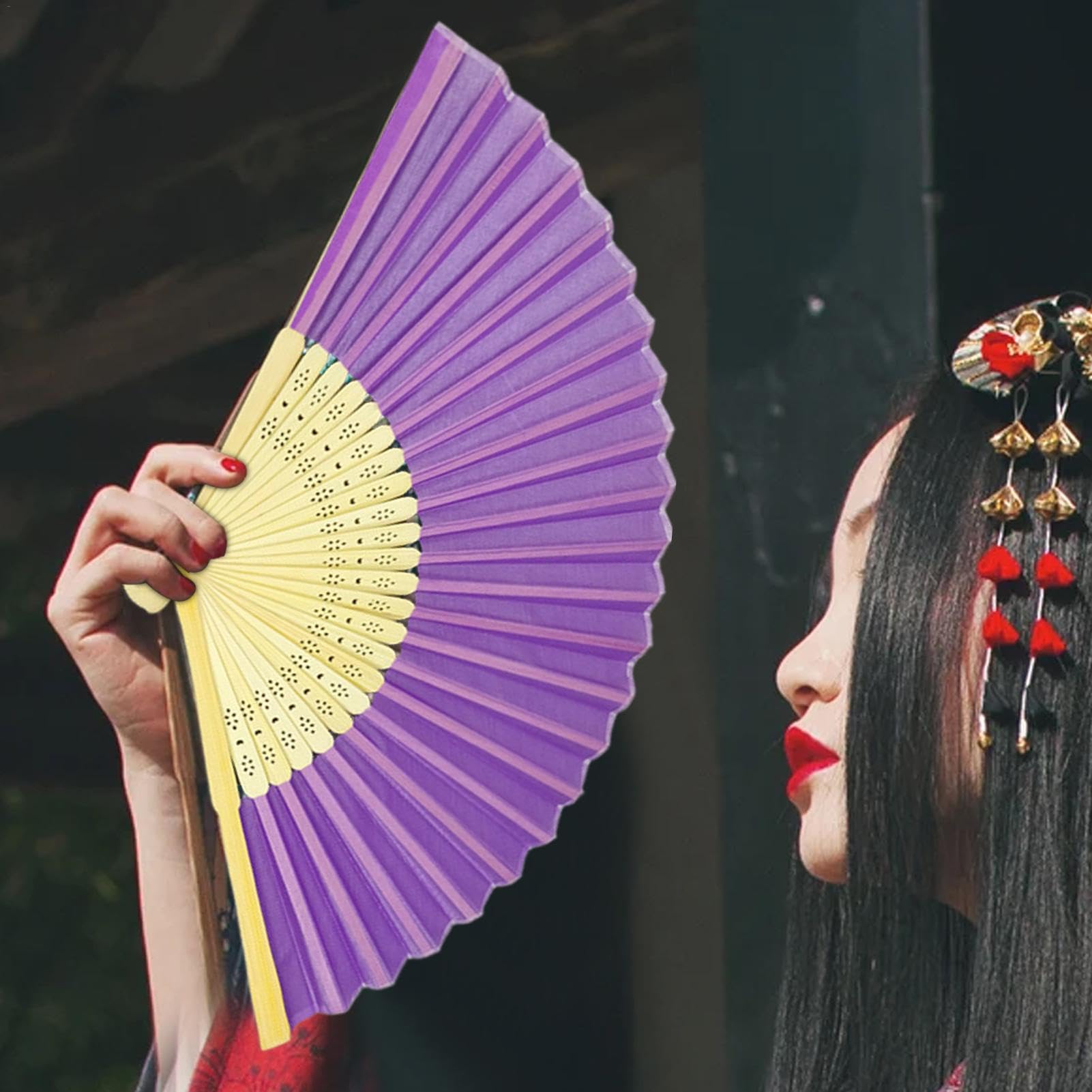 Schwarzer Faltbarer Handventilator – Japanischer Fächer Aus Seidenstoff Mit Quaste, Für Hochzeit, Party, Cosplay