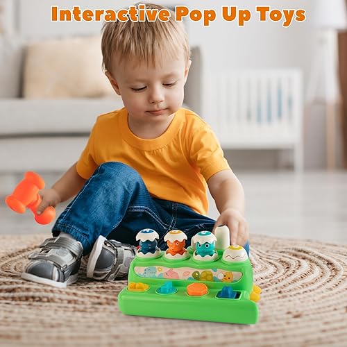 Miniatura 5 de Juguete interactivo de causa y efecto para niños pequeños de 1 a 2 a 3 años, juguetes Montessori Pop Up con botones y martillo, juguete sensorial de