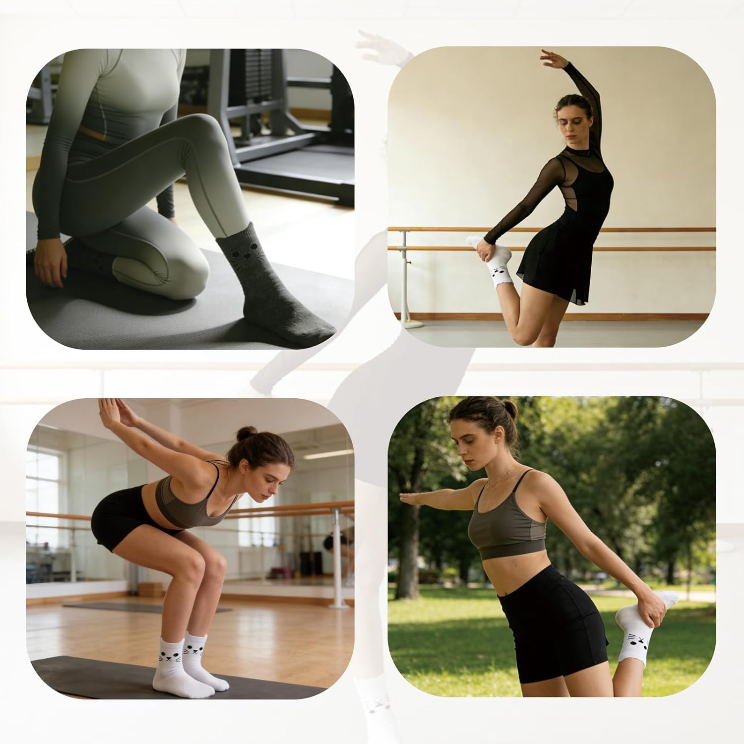 6 pairs Women's Cute Pilates Socks with Cat Paw Grip,Non-Slip Yoga Socks for Pilates, Barre, Workouts,Hospital,Barefoot,Fitness - Image 6