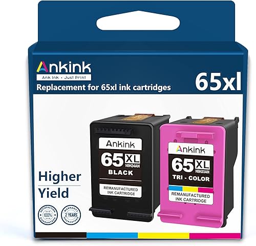 Ankink Paquete combinado de cartuchos de tinta 65XL de mayor rendimiento  HP 65 Ink XL apto para Envy 5000 5010 5014 5052 5055 5070 DeskJet 2600
