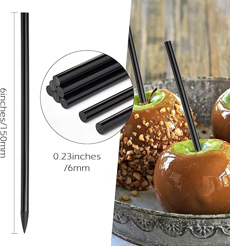 Miniatura 2 de 30 palitos acrílicos de manzana de caramelo, varillas acrílicas puntiagudas negras de 6 pulgadas para Halloween, palitos de manzana de caramelo,