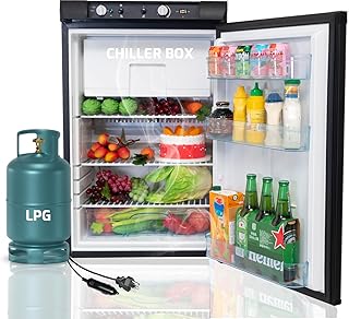 RV Refrigerator 3 Way Propane Refrigerator LPG/110V/12V, RV Fridge with Freezer Large 3.5 Cu.ft, Outdoor Kitchen Fridges for Camper, Semi Truck, Campervan, Travel, Black